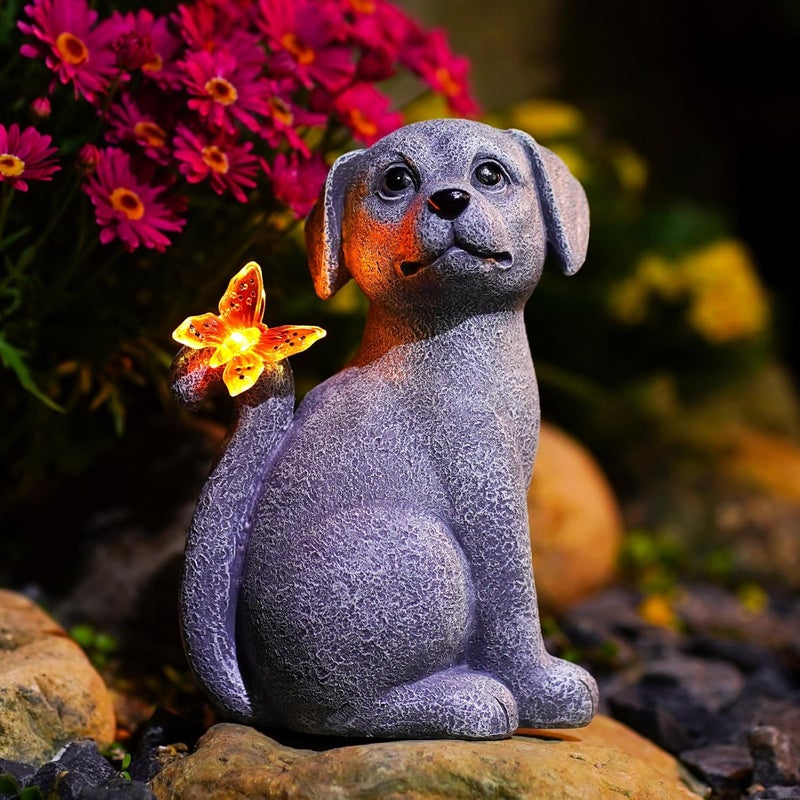 Nacome Solar Dog Outdoor Statues for Garden: Outside Decor with Butterfly Clearance for Yard Art Lawn Ornaments Patio Balcony Home House for Grandma Mom Women - Image 1